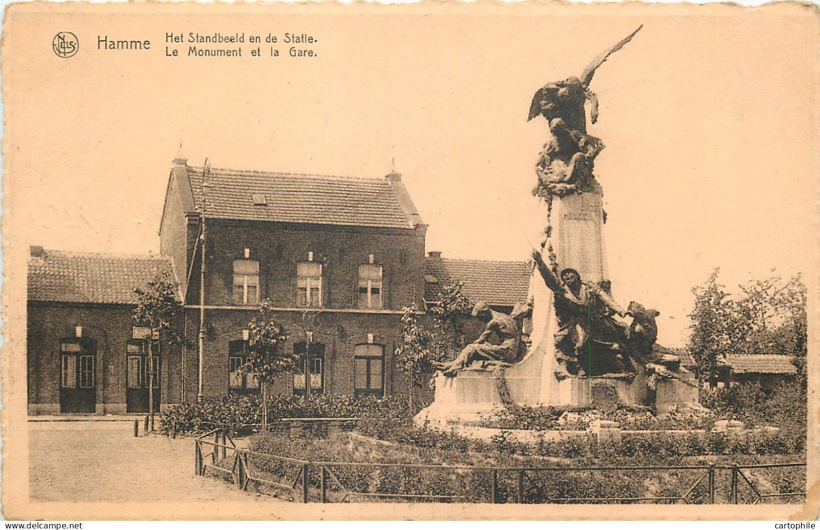 Belgique - Hamme - Monument Et Gare - Statie 1949 - Hamme