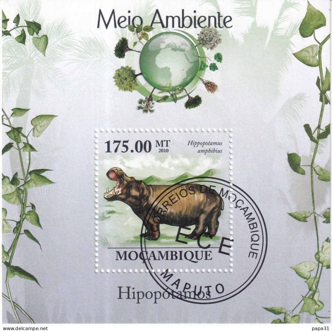 Bloc Timbe D'HIPPOPOTAME  De MOCAMBIQUE - Hippopotames