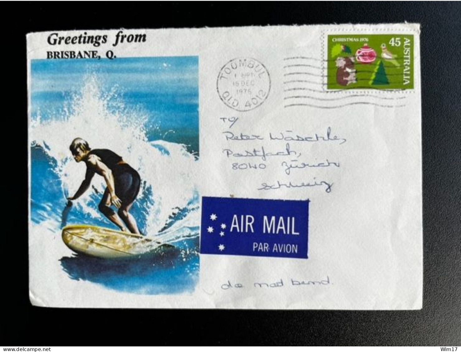 AUSTRALIA 1976 AIR MAIL LETTER BRISBANE TOOMBUL TO ZURICH 16-12-1976 AUSTRALIE - Storia Postale