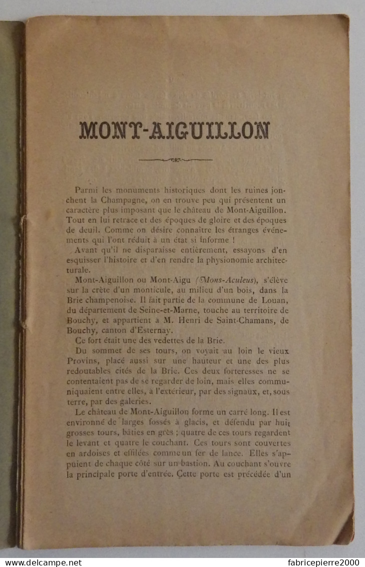 BOITEL- Le Château De Mont-Aiguillon. Notice Provins Louage Seine-et-Marne Forteresse - Ile-de-France