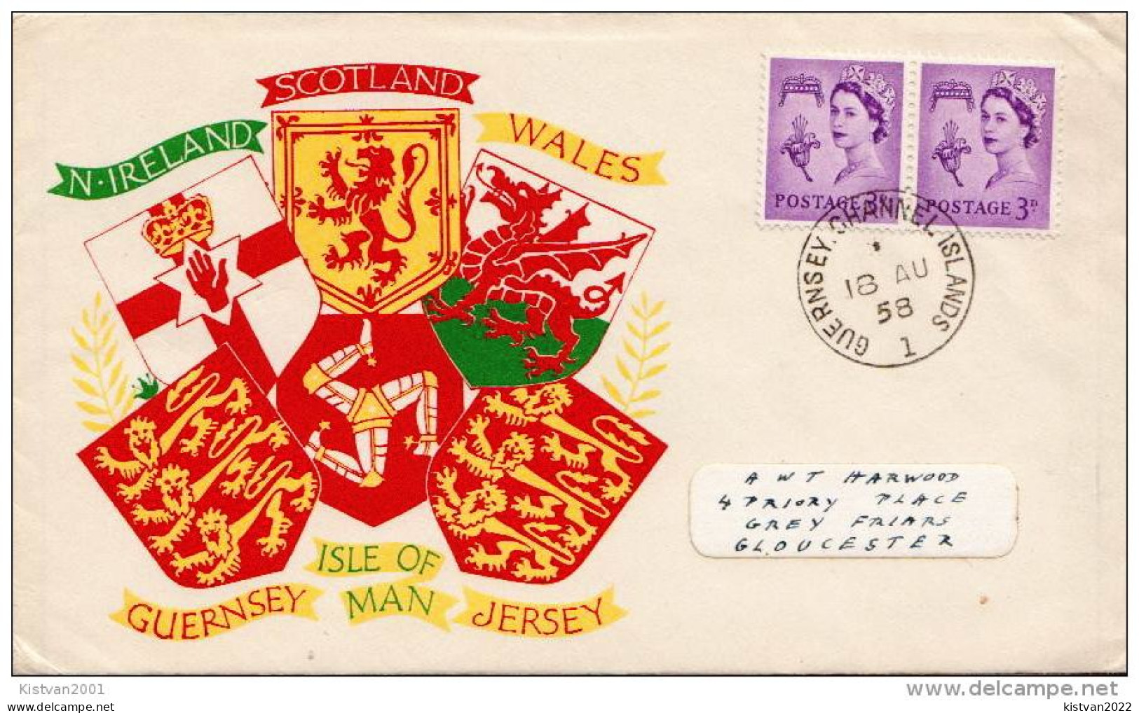 Guernsey Stamps On Decorative Cover Dated 18.08.1958 - Enveloppes