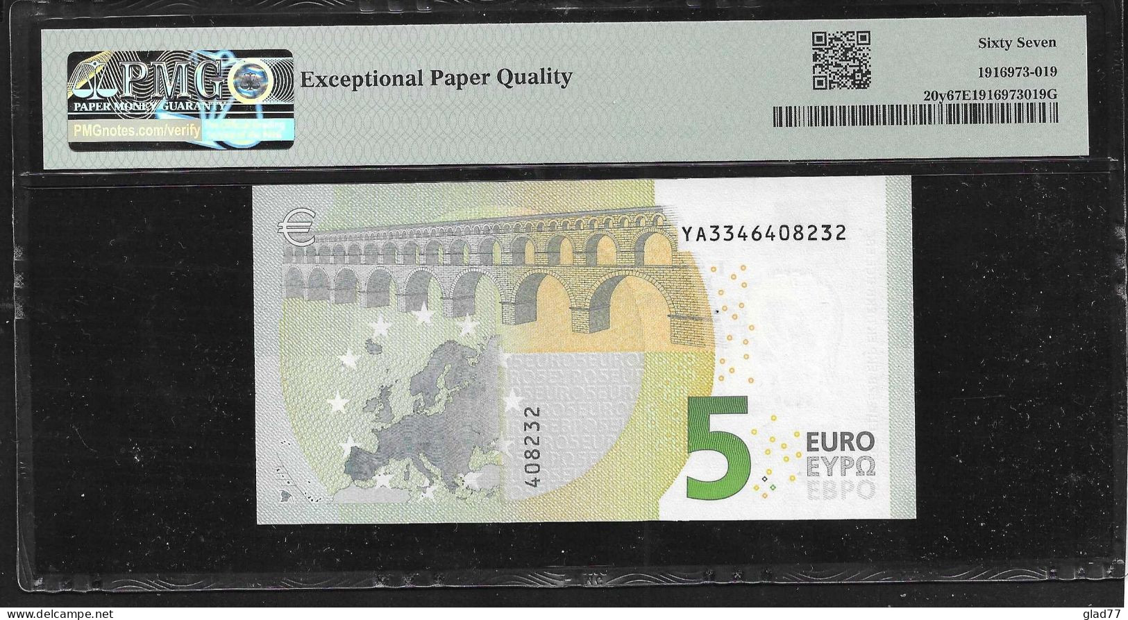 GREECE: "Y" 5 EURO Draghi Signature PMG 67EPQ  Superb GEM UNC!! (Exceptional Paper Quality-EPQ)! Printer Y004F6 ! - 5 Euro