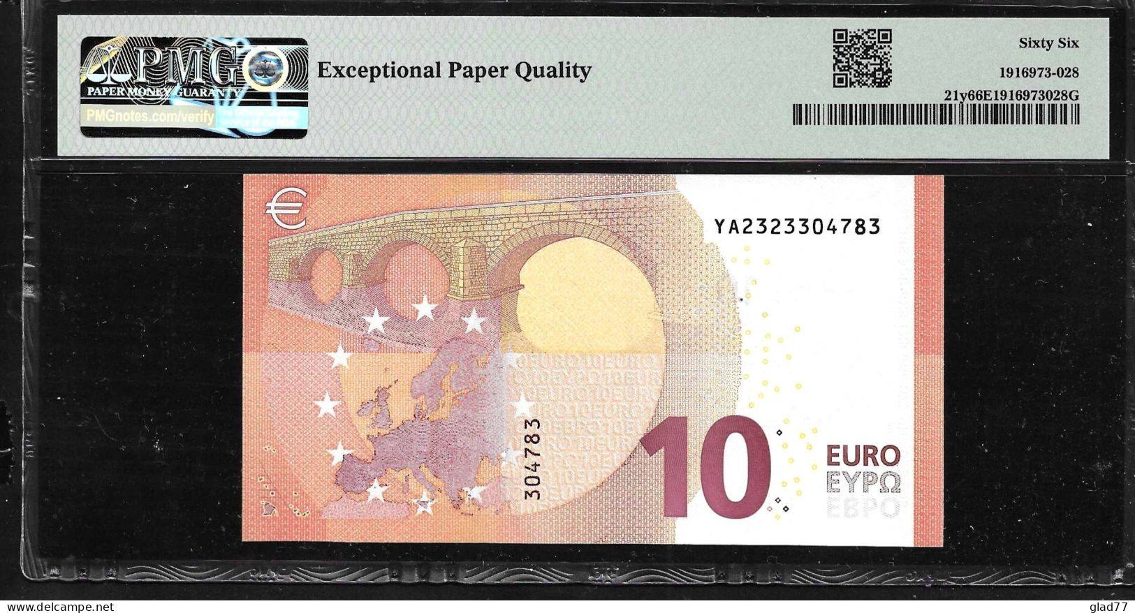 Greece  "Y" 10  EURO GEM UNC! Draghi Signature!!  "Y" PMG 6EPQ (Exceptional Paper Quality)   Printer  Y003G5! - 10 Euro