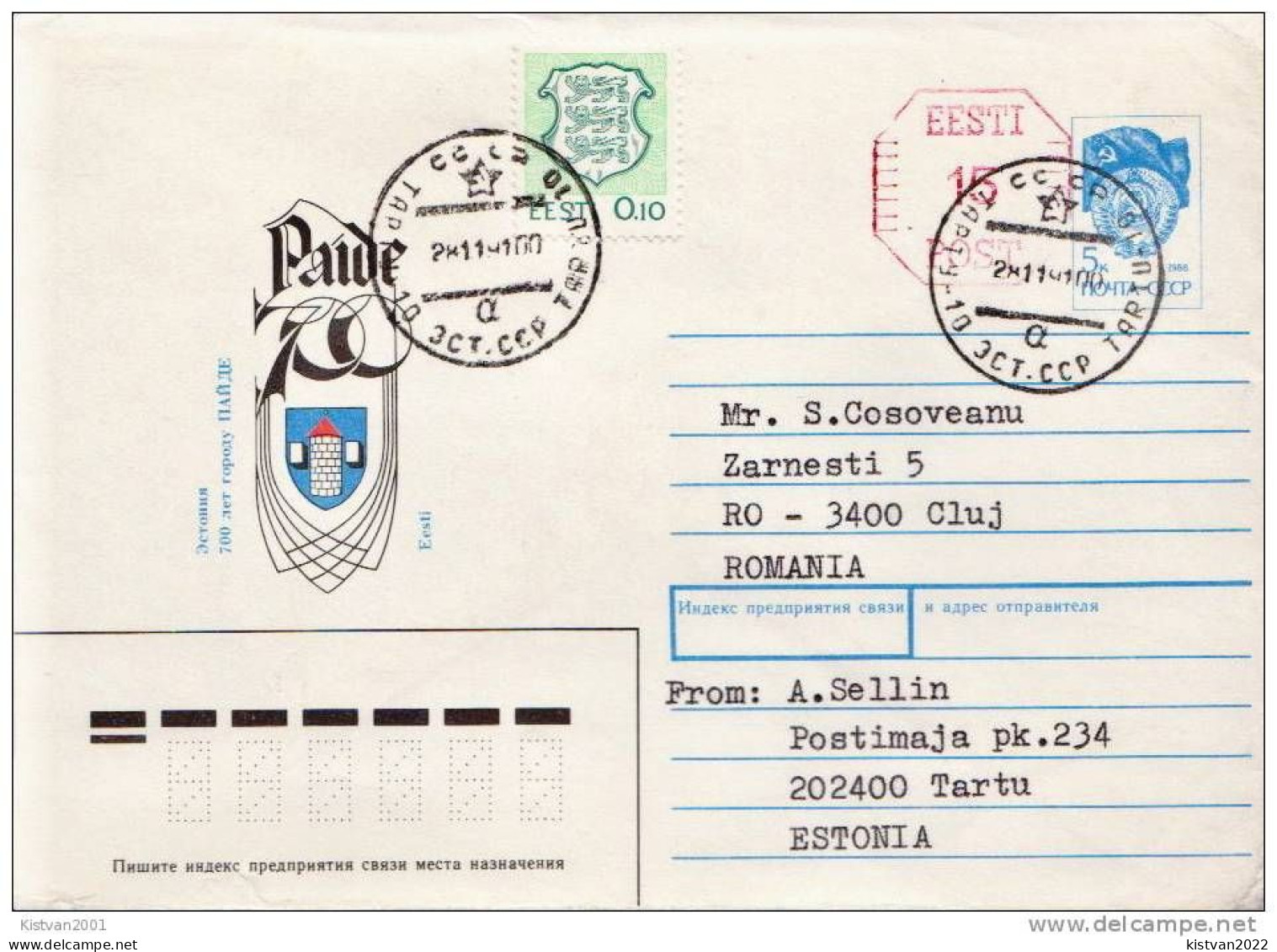 Estonia Cover With Soviet Union Stationary, Estonian Stamp And Machine Stamping U13 - Estonie
