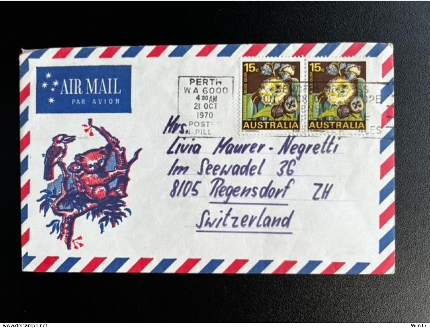 AUSTRALIA 1970 AIR MAIL LETTER PERTH TO REGENSDORF 21-10-1970 AUSTRALIE - Covers & Documents