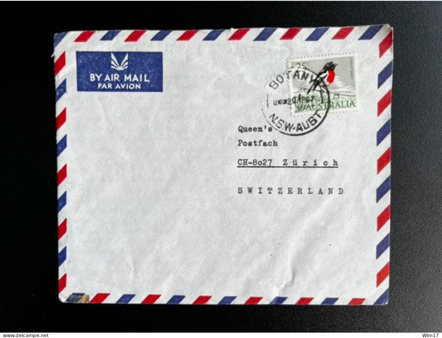 AUSTRALIA 1967 AIR MAIL LETTER BOTANY TO ZURICH 20-04-1967 AUSTRALIE BIRDS - Briefe U. Dokumente