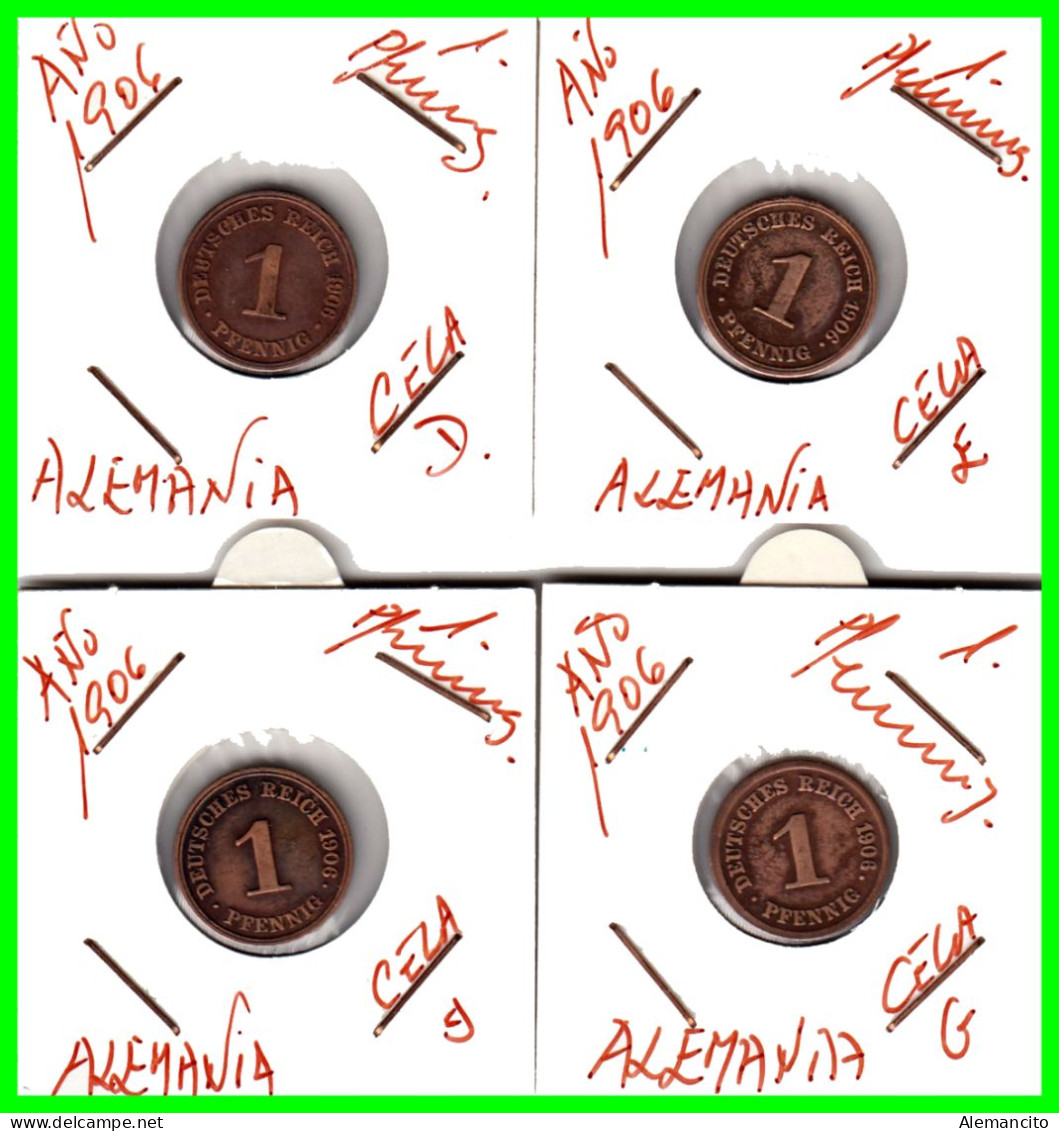 ALEMANIA – GERMANY - IMPERIO 4 MONEDAS DE SERIE COBRE DIAMETRO 17.5 Mm. DEL AÑO 1904 – KM-10   WILHELM II - 1 Pfennig