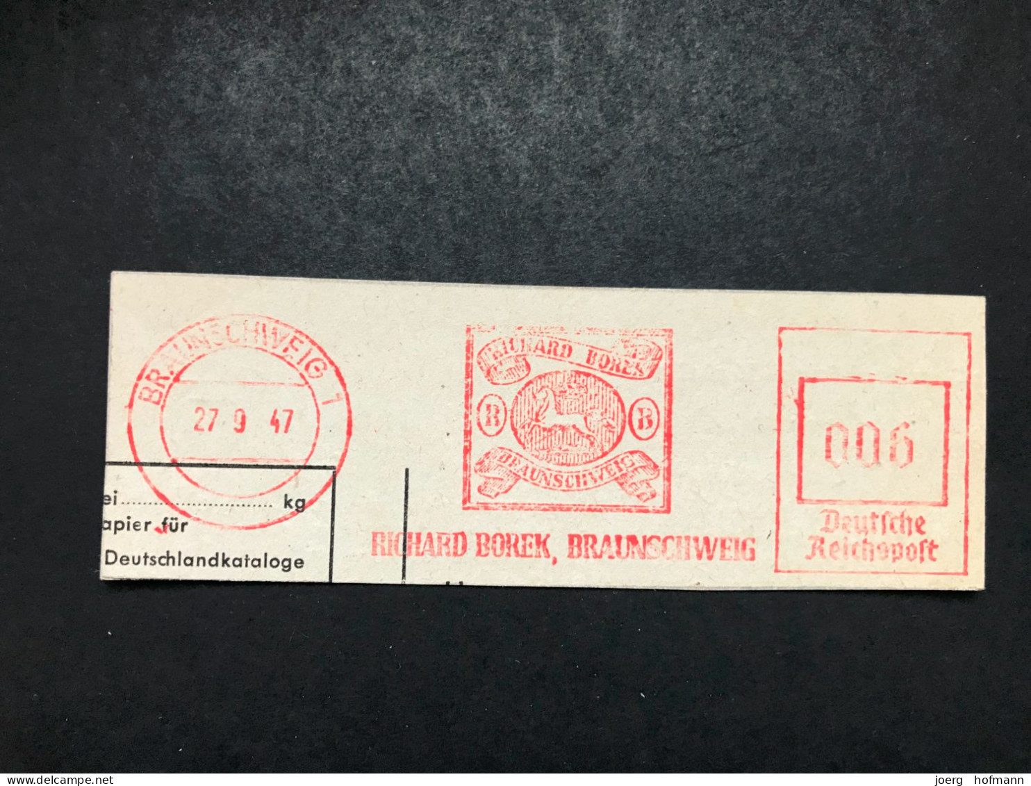 1947 Braunschweig Richard Borek Philatelie Deutsche Post Freistempel Freistempler Meter Mark Slogan - Behelfsausgaben Britische Zone