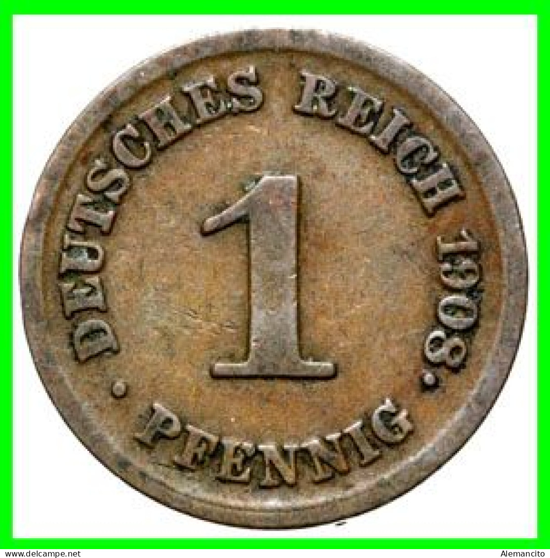 ALEMANIA – GERMANY - IMPERIO 5 MONEDAS DE SERIE COBRE DIAMETRO 17.5 Mm. DEL AÑO 1908 – KM-10   WILHELM II - 1 Pfennig