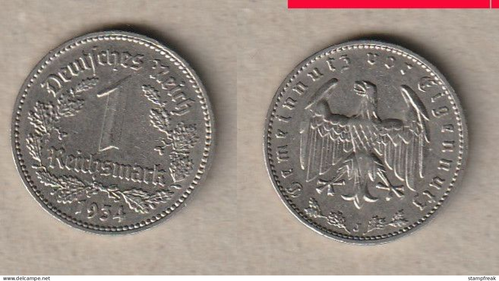 01906) Deutschland, 1 Mark 1934 J - 1 Reichsmark