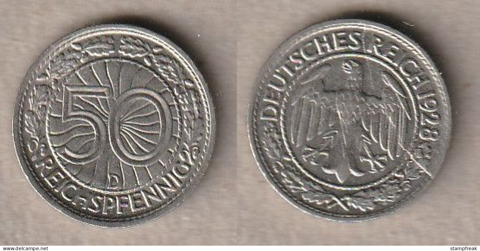 01905) Deutschland, 50 Pfennig 1928 D - 50 Rentenpfennig & 50 Reichspfennig