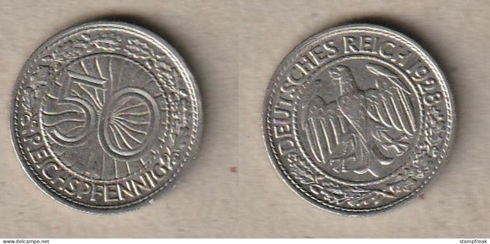 01907) Deutschland, 50 Pfennig 1928 A - 50 Renten- & 50 Reichspfennig