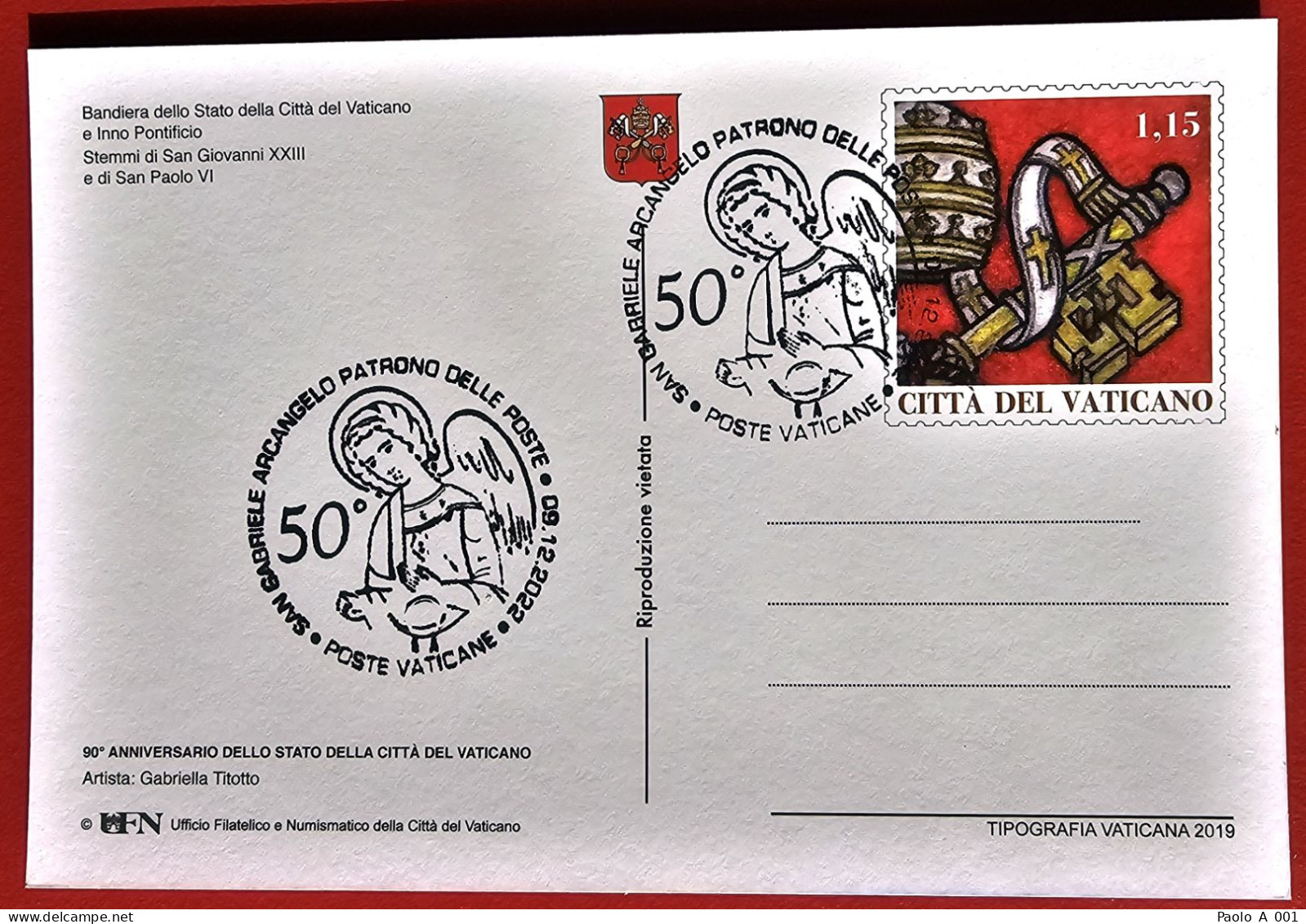 VATICAN VATICANO VATIKAN 2019 90 ANNIVERSARIO FLAG POPE JOHN XXIII PAUL VI ANGEL GABRIELE POST CARD - Covers & Documents