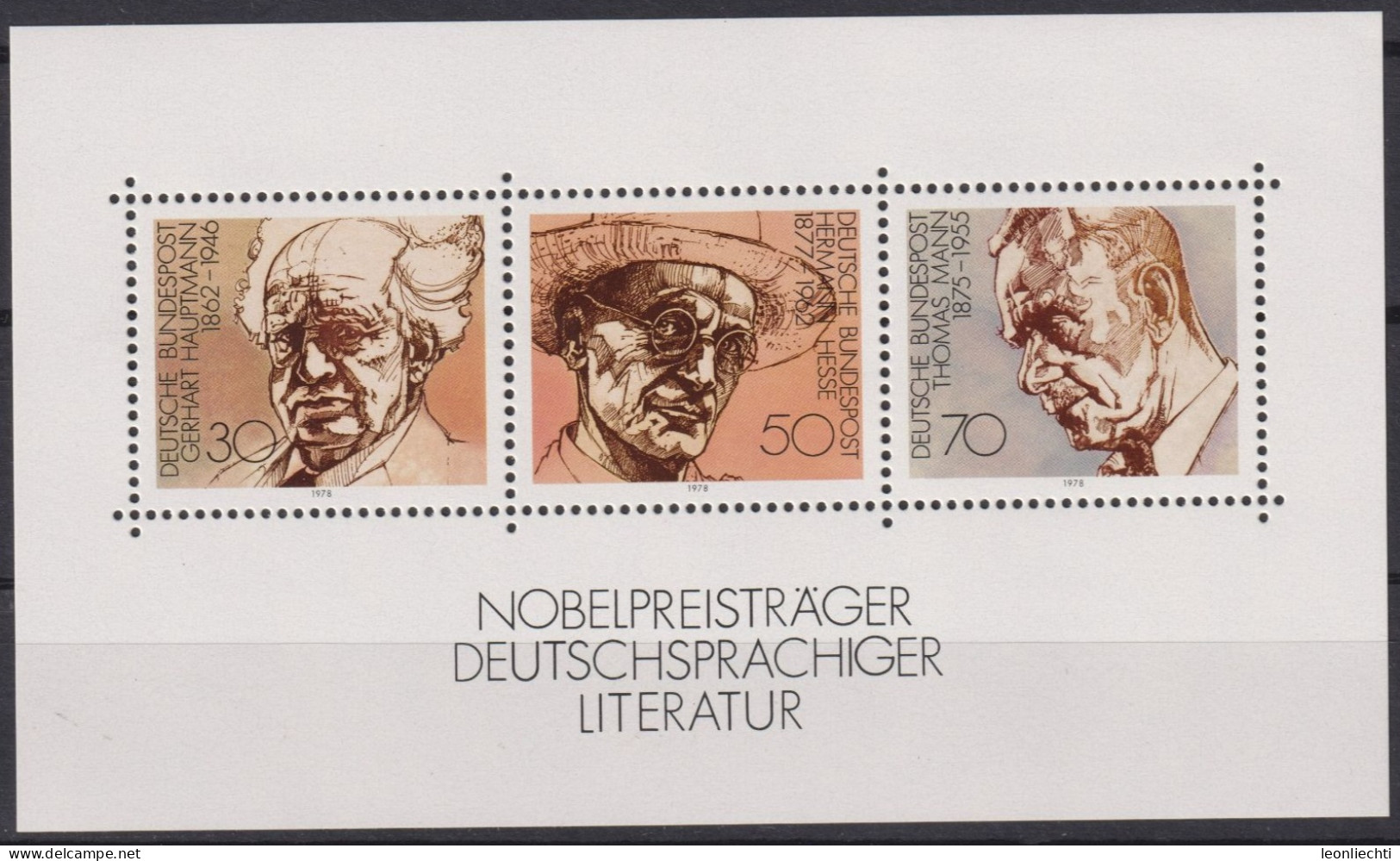 1978 Deutschland>BRD, **  Mi:DE BL16, Sn:DE 1267, Yt:DE BF15, Nobelpreisträger - 1959-1980