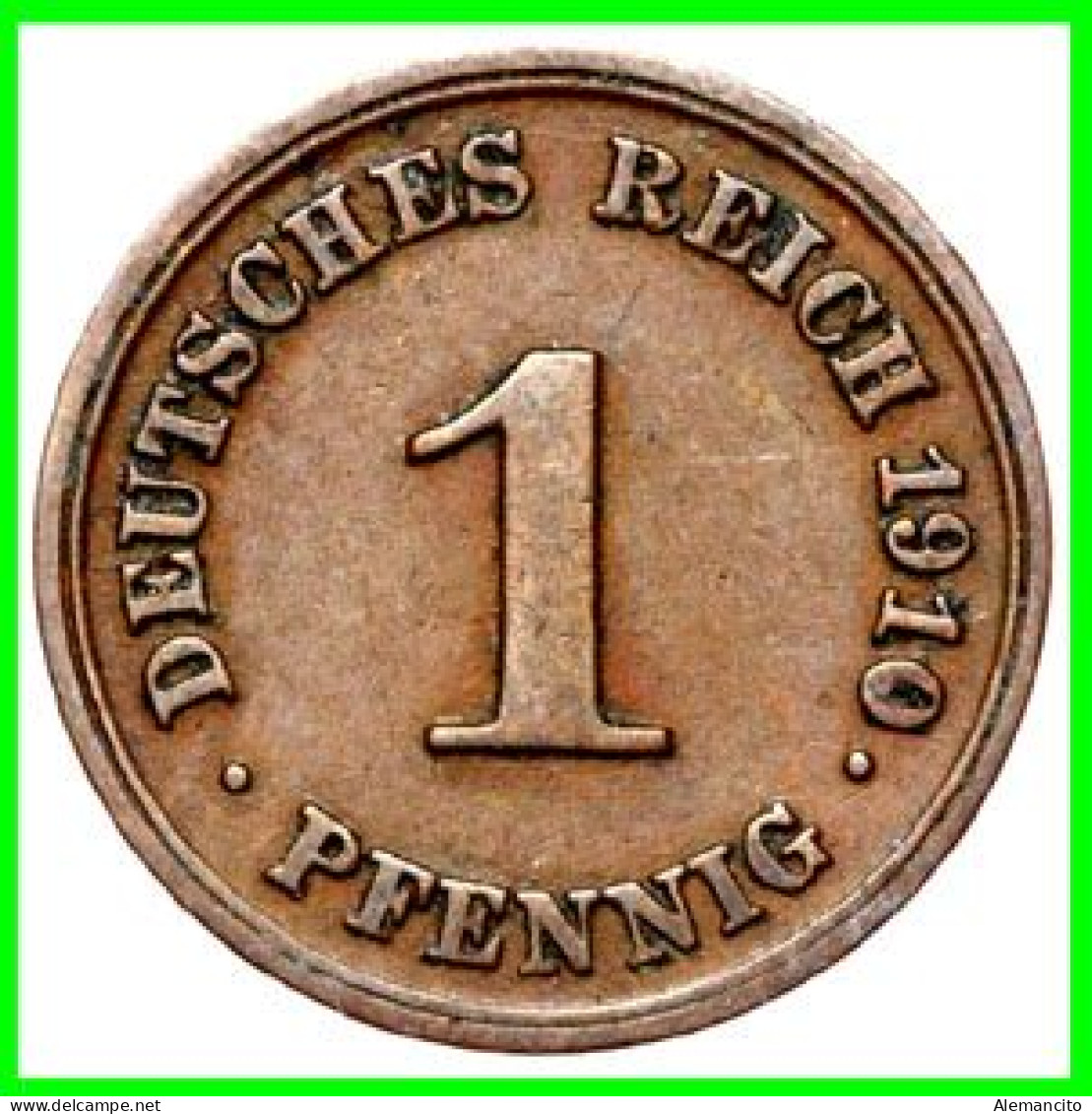 ALEMANIA – GERMANY - IMPERIO 5 MONEDAS DE SERIE COBRE DIAMETRO 17.5 Mm. DEL AÑO 1910 – KM-10   WILHELM II - 1 Pfennig