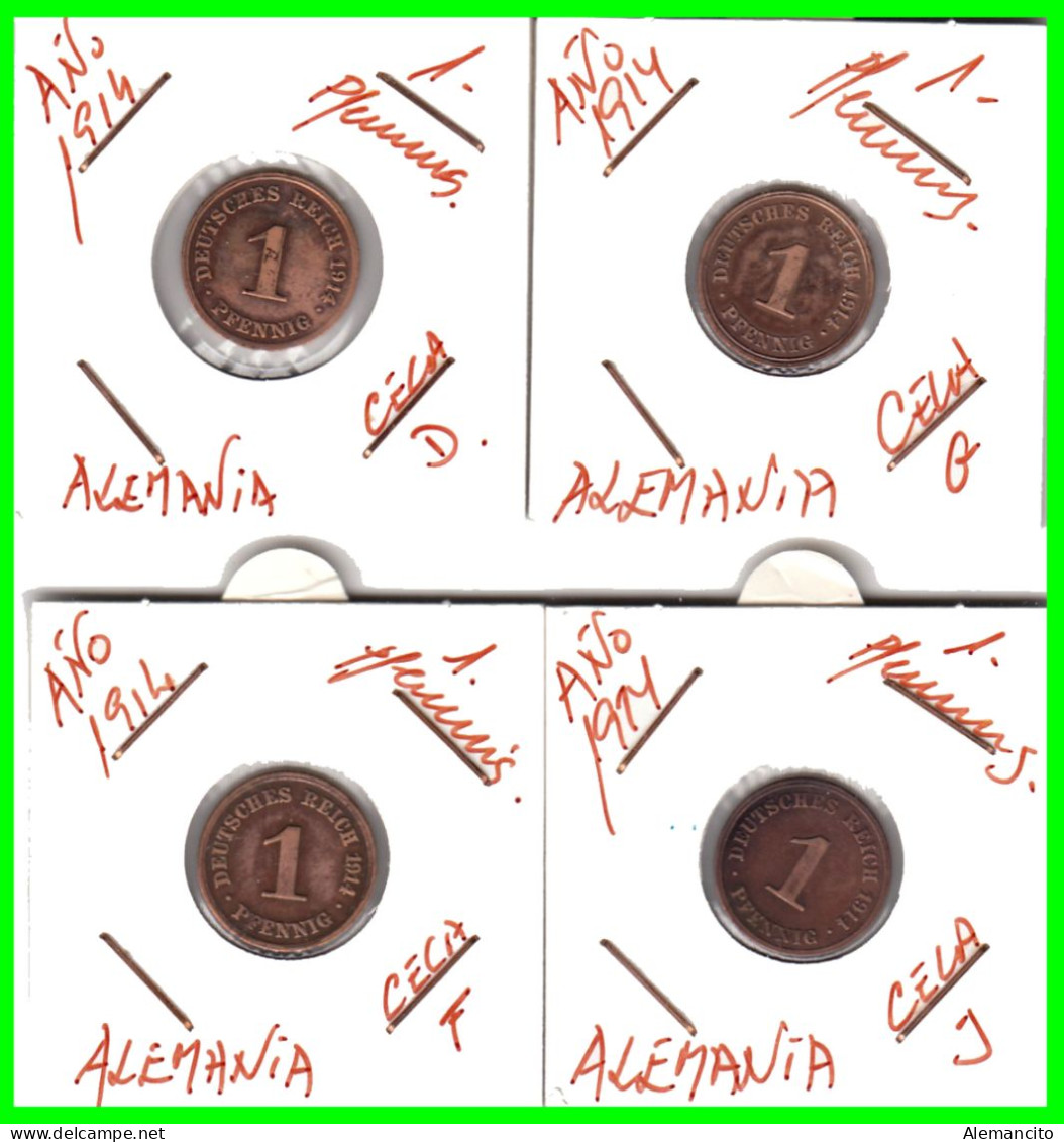 ALEMANIA – GERMANY - IMPERIO 4 MONEDAS DE SERIE COBRE DIAMETRO 17.5 Mm. DEL AÑO 1914 – KM-10   WILHELM II - 1 Pfennig