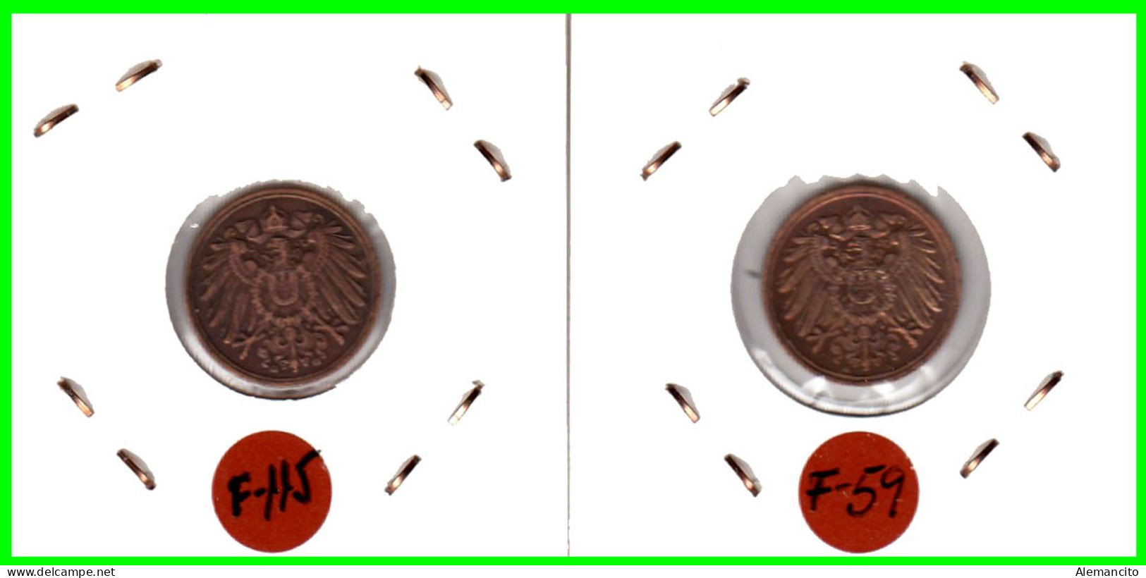 ALEMANIA – GERMANY - IMPERIO 2 MONEDAS DE SERIE COBRE DIAMETRO 17.5 Mm. DEL AÑO 1915 – KM-10   WILHELM II - 1 Pfennig