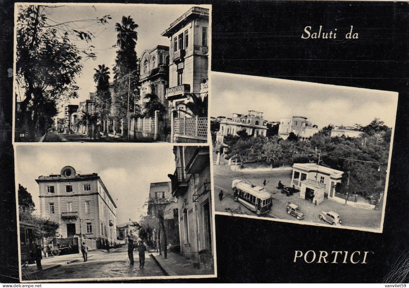 PORTICI-NAPOLI-SALUTI DA..-MULTIVEDUTE- CARTOLINA VERA FOTOGRAFIA-  VIAGGIATA IL 26-9-1956 - Portici