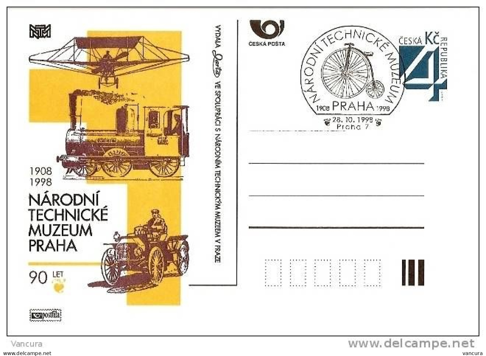 CDV B 121 Czech Republic National Technical Muzeum 1998 Car Locomotive Plane Bike Cancel - Ciclismo