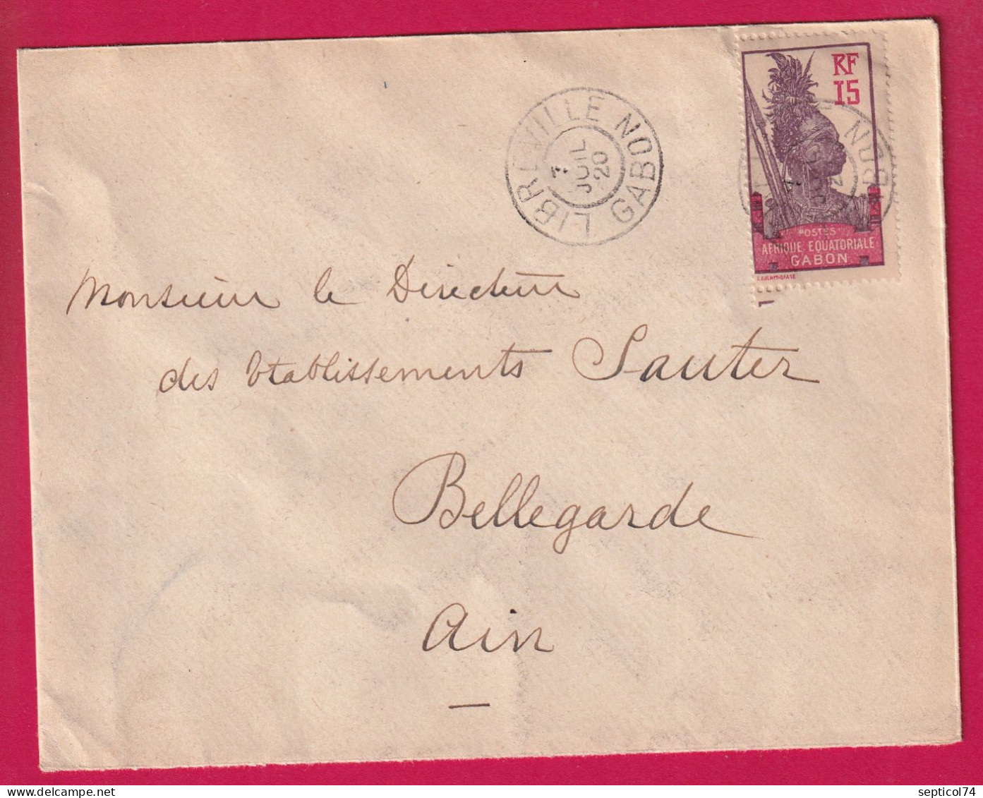 LIBREVILLE GABON 1920 POUR BELLEGARDE AIN LETTRE - Lettres & Documents