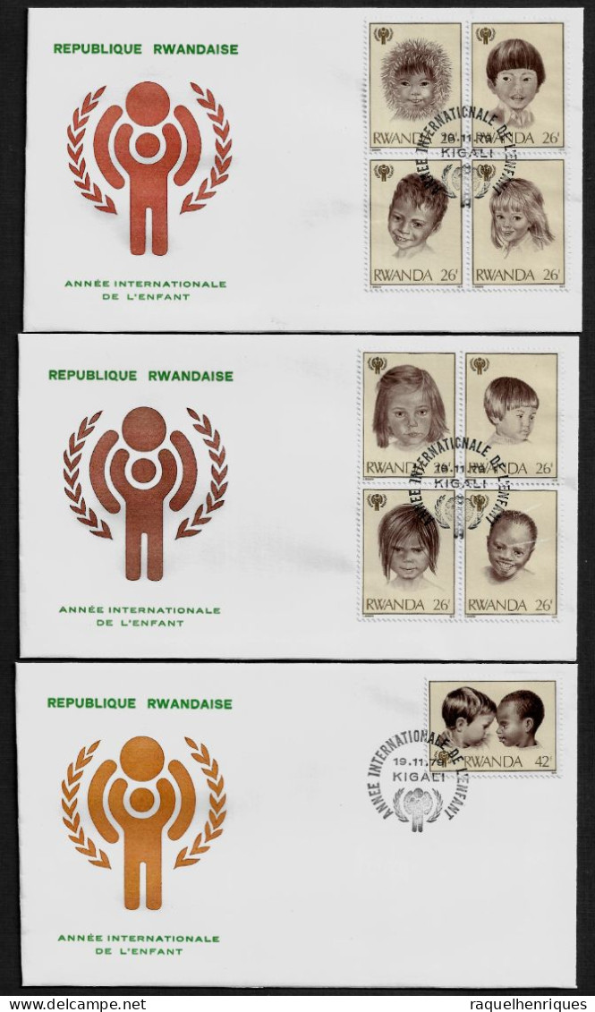 RWANDA FDC COVER - 1979 International Year Of The Child FULL SET ON 3 FDCs (FDC79#06) - Lettres & Documents