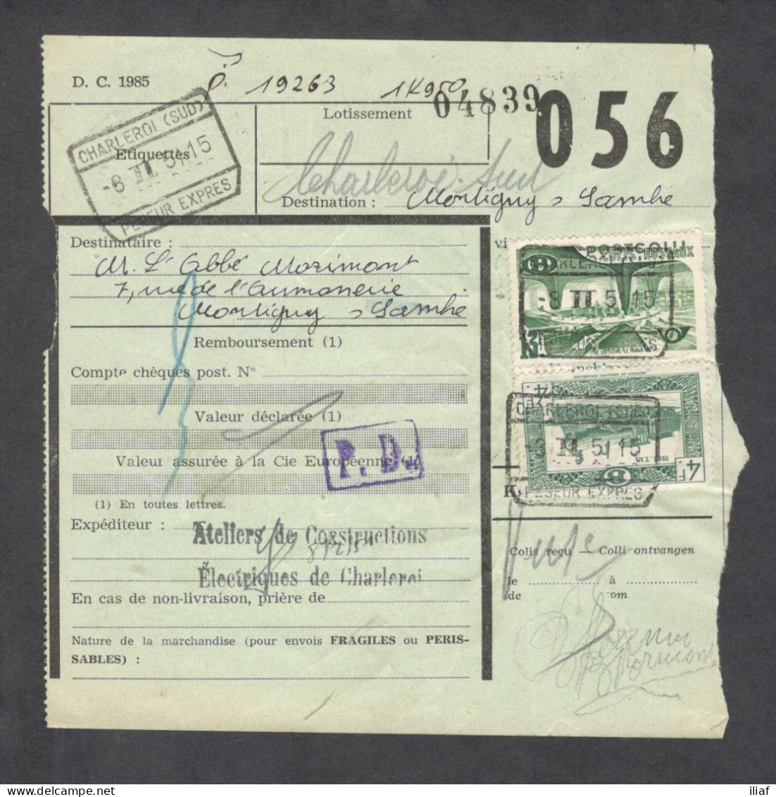 Belgium Parcel Railway Document DC1985 Bulletin  D’Expedition With Parcel Stamps (056) - Documenten & Fragmenten