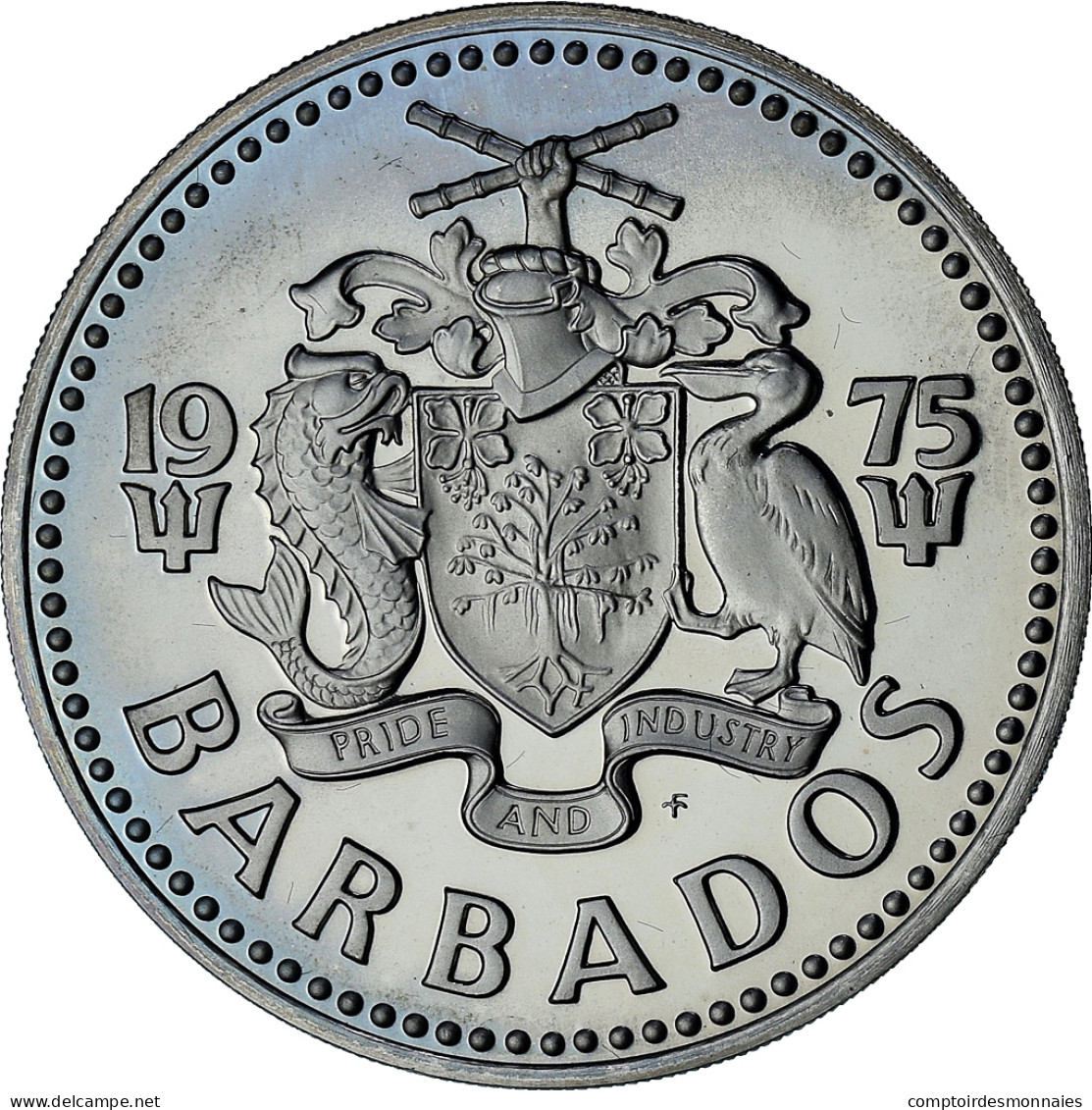 Barbade, 2 Dollars, 1975, Proof, SPL+, Du Cupronickel, KM:15 - Barbados (Barbuda)