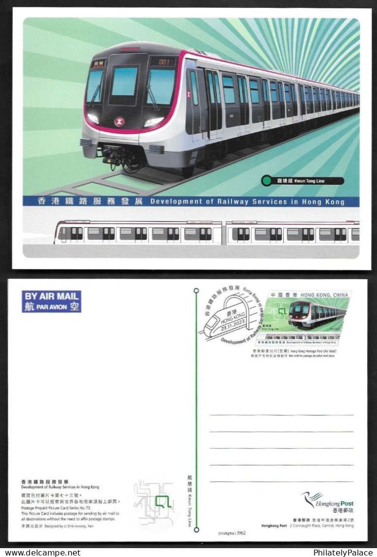 Hong Kong,China 2023 Develop of Railway Services Train,Railway,8V Postcard Set,Stamp Postmarked with First Day (**) RARE