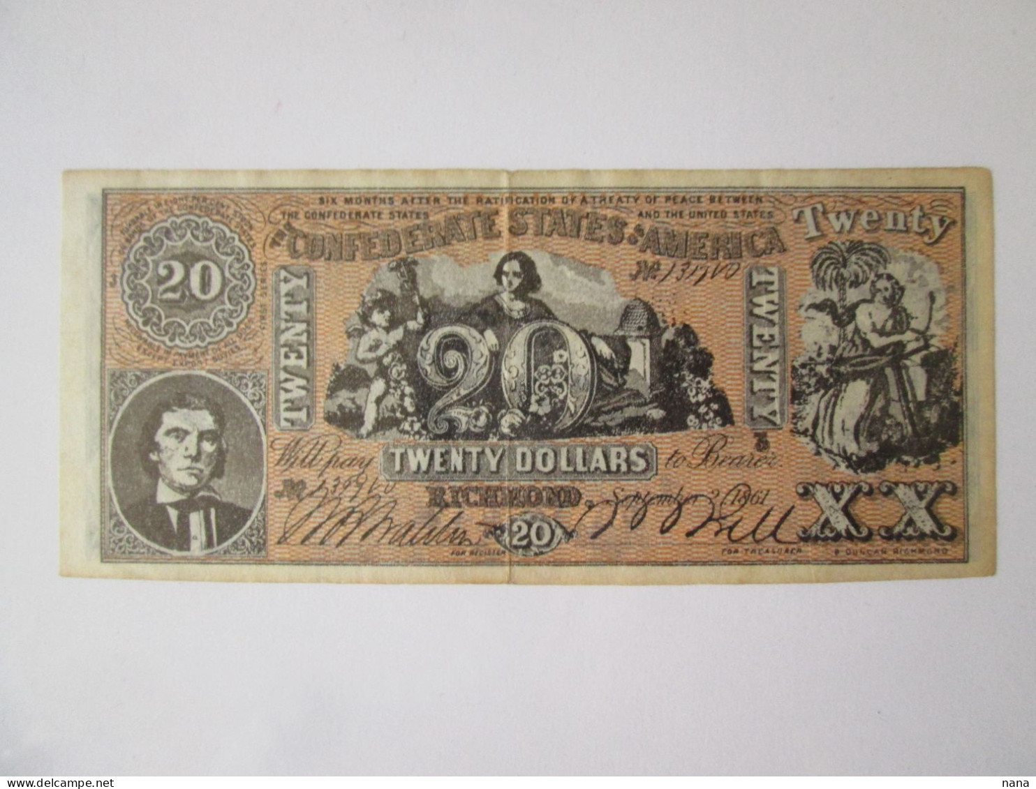 USA Reproduction/copy 20 Dollars 1861 Banknote The Confederate States Of America,see Pictures - Verzamelingen