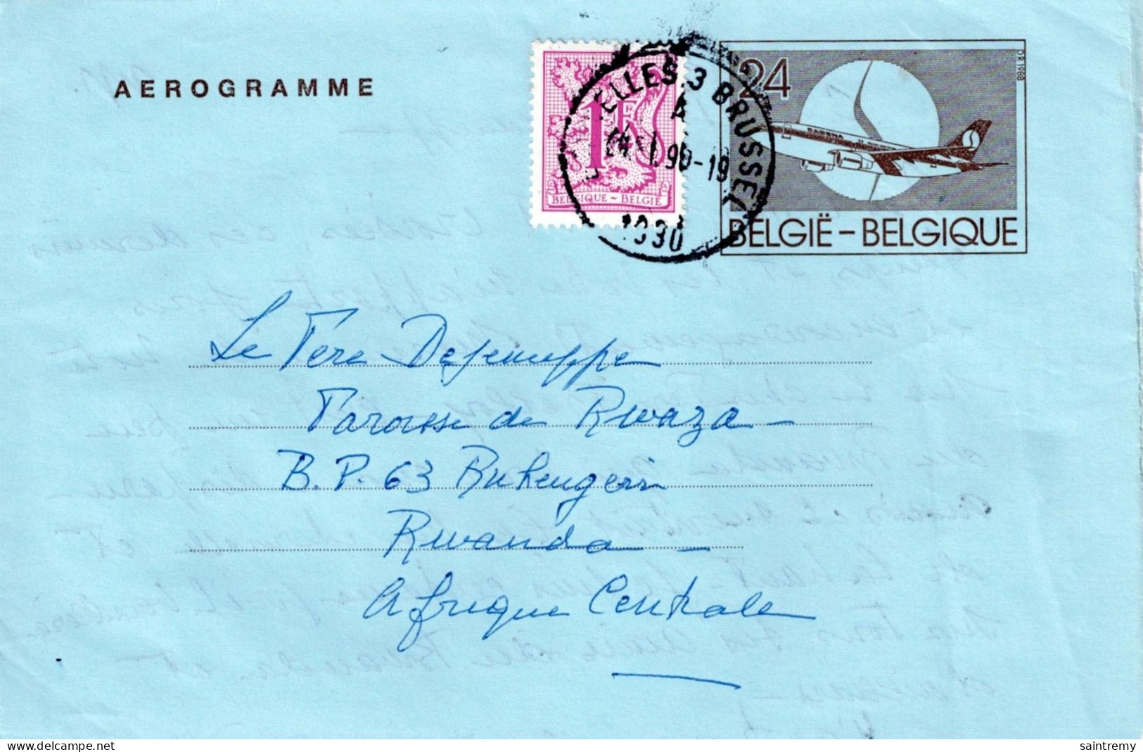 Belgique Aérogramme N°22 F Obl Brux 3 Vers Rwanda  J13 - Aerogramme