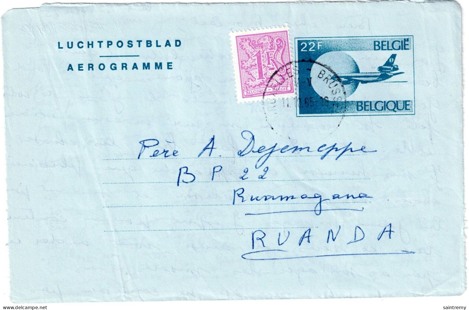Belgique Aérogramme N°21a N/F Obl Bruxelles Vers Rwanda  J87 - Luchtpostbladen