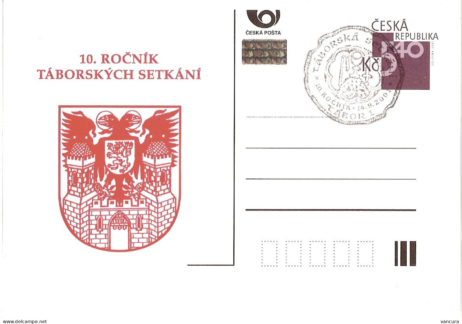 CDV B 344 Czech Republic 10th Meeting In Tabor Town  2001 Heraldic Lion - Autres & Non Classés