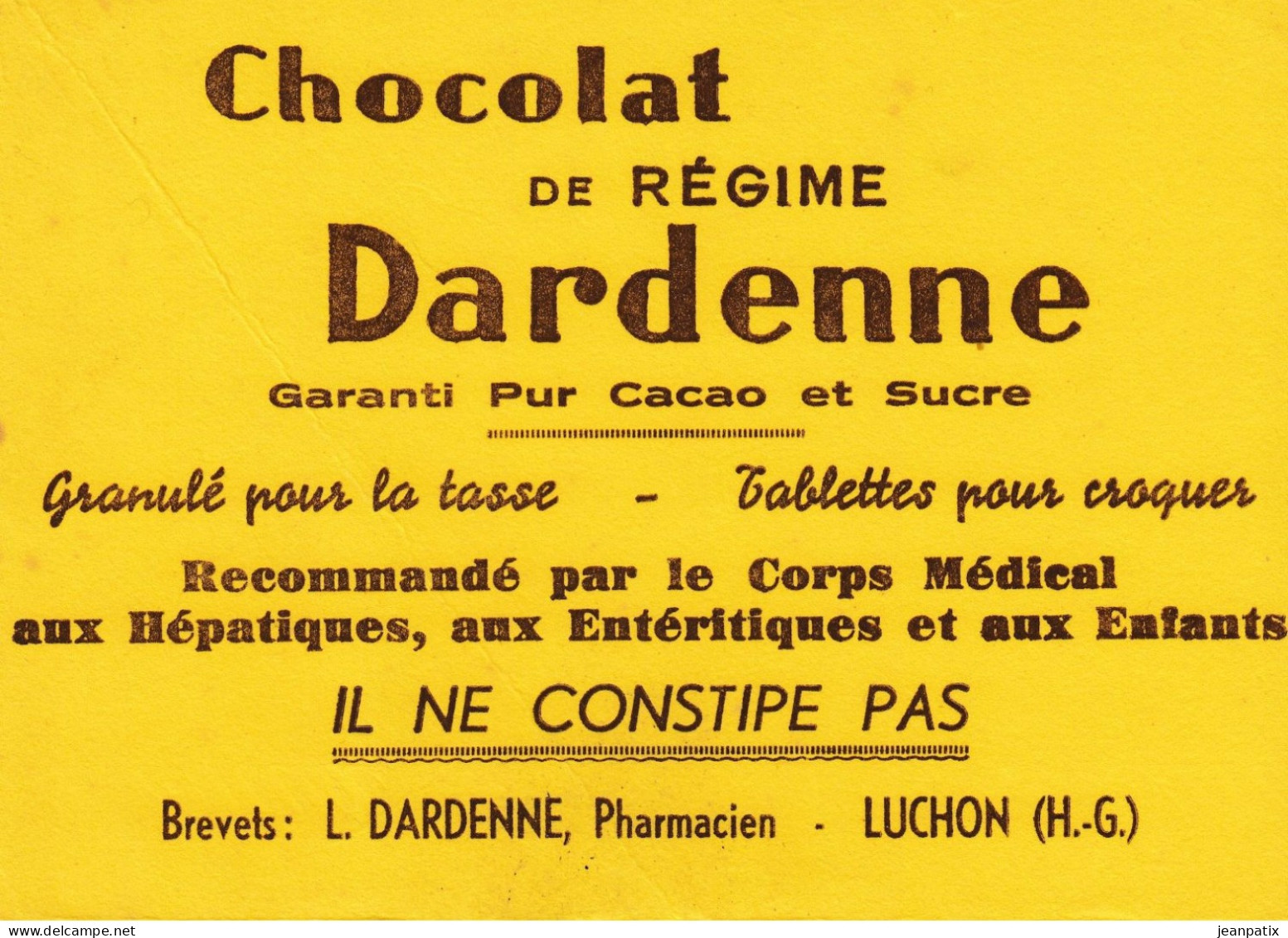 Buvard - Blotter - Chocolat De Régime Dardenne -  Pharmacien à Luchon Haute Garonne - Chocolat