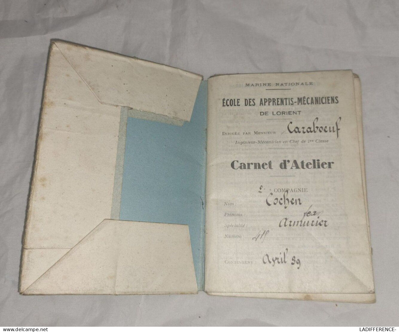 Petit Carnet D'Apprenti Ecole Des Apprentis-Mécaniciens De Lorient Avril 39 - Bateaux