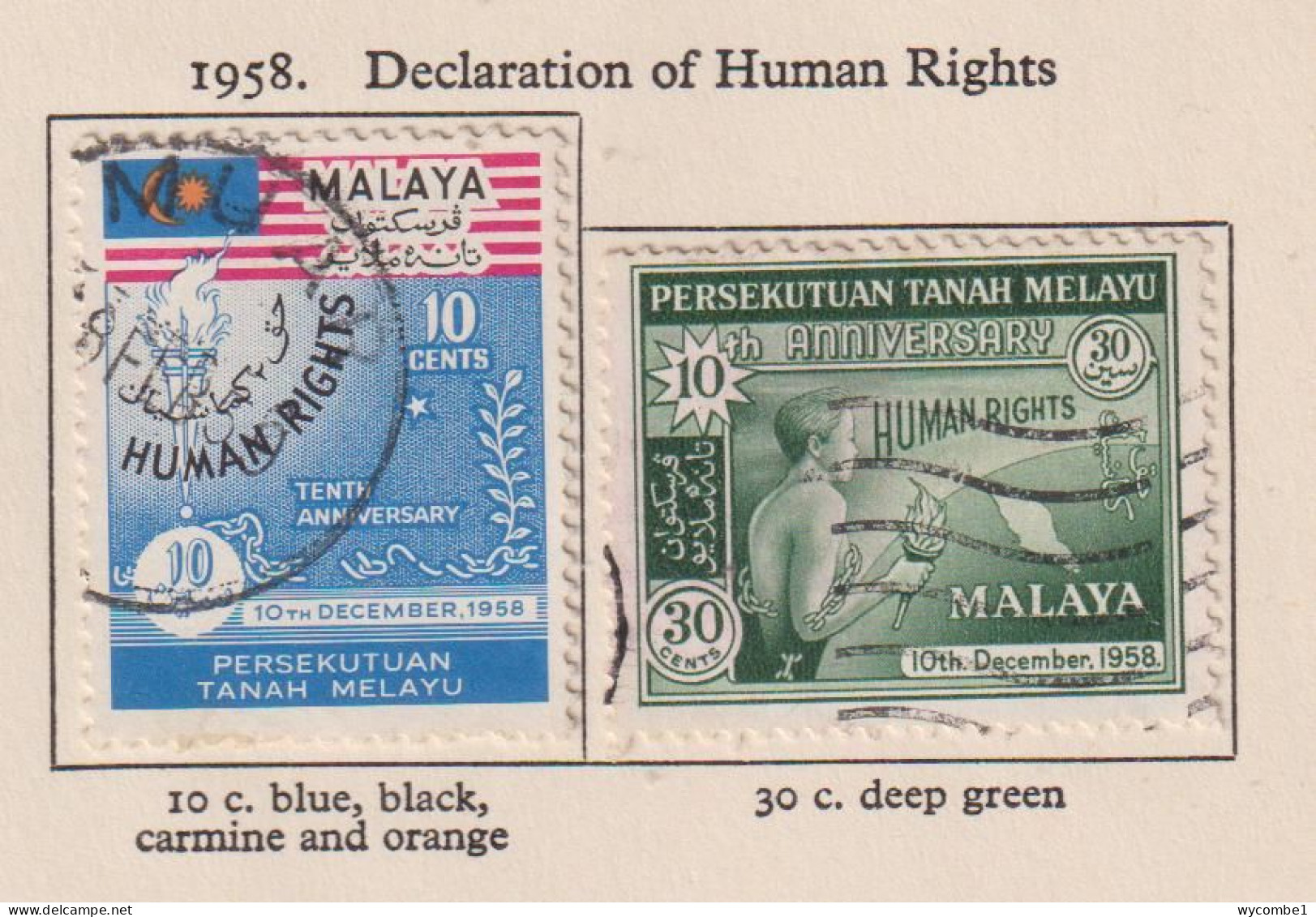 MALAYAN FEDERATION - 1958 Human Rights Set Used As Scan - Federated Malay States