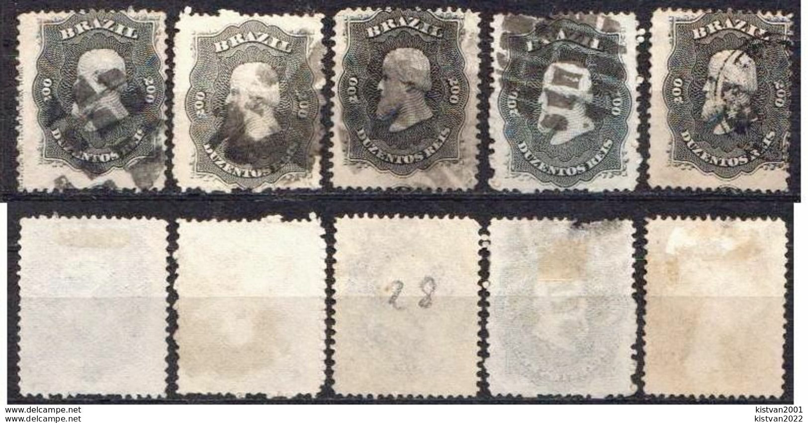 Brazil 5 Used Stamps With Emperor Dom Pedro II From 1866 - Used Stamps