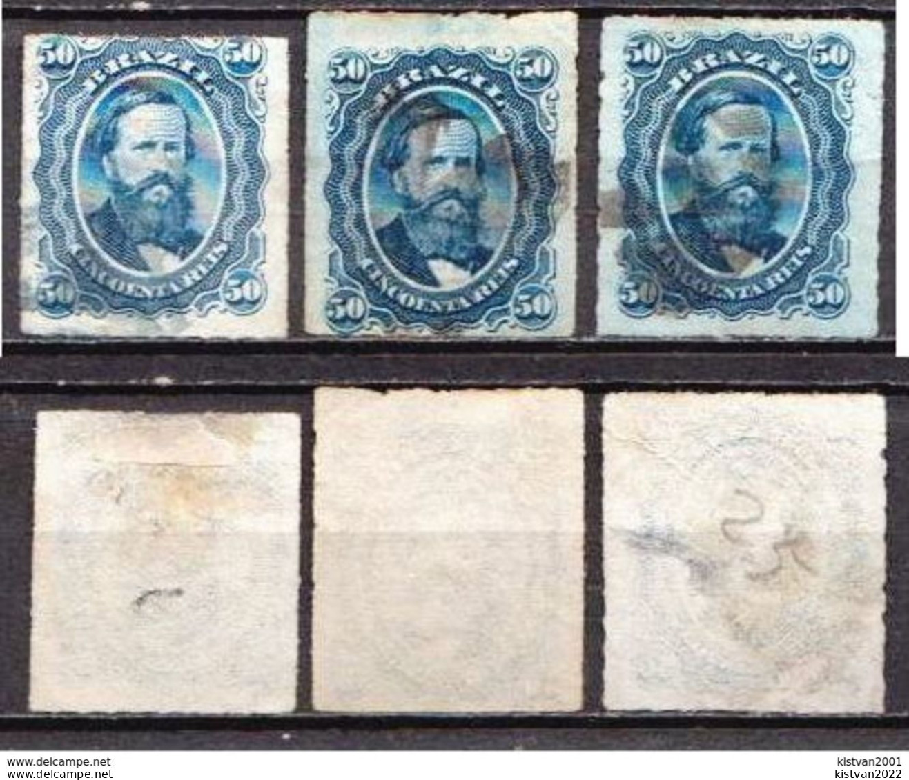 Brazil 3 Used Stamps With Emperor Dom Pedro II From 1876 - Oblitérés