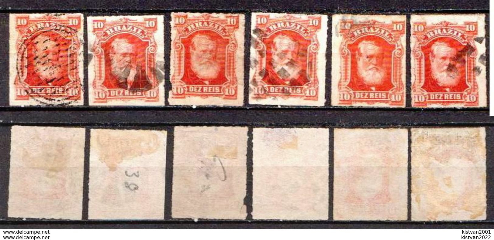 Brazil 6 Used Stamps With Emperor Dom Pedro II From 1877 - Usati