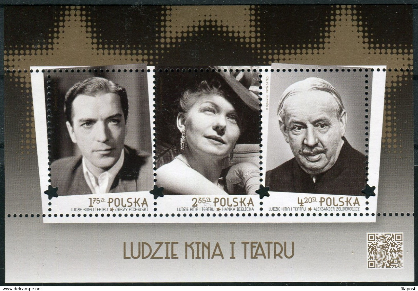 2015 Poland People Of The Cinema And The Theatre Hanka Bielicka Jerzy Pichelski Aleksander Zelwerowicz Artists MNH** - Unused Stamps