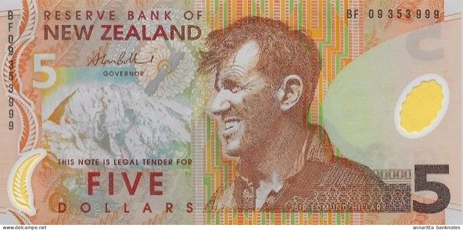 New Zealand 5 Dollars ND (2009), UNC (P-185b, B-131f) - New Zealand