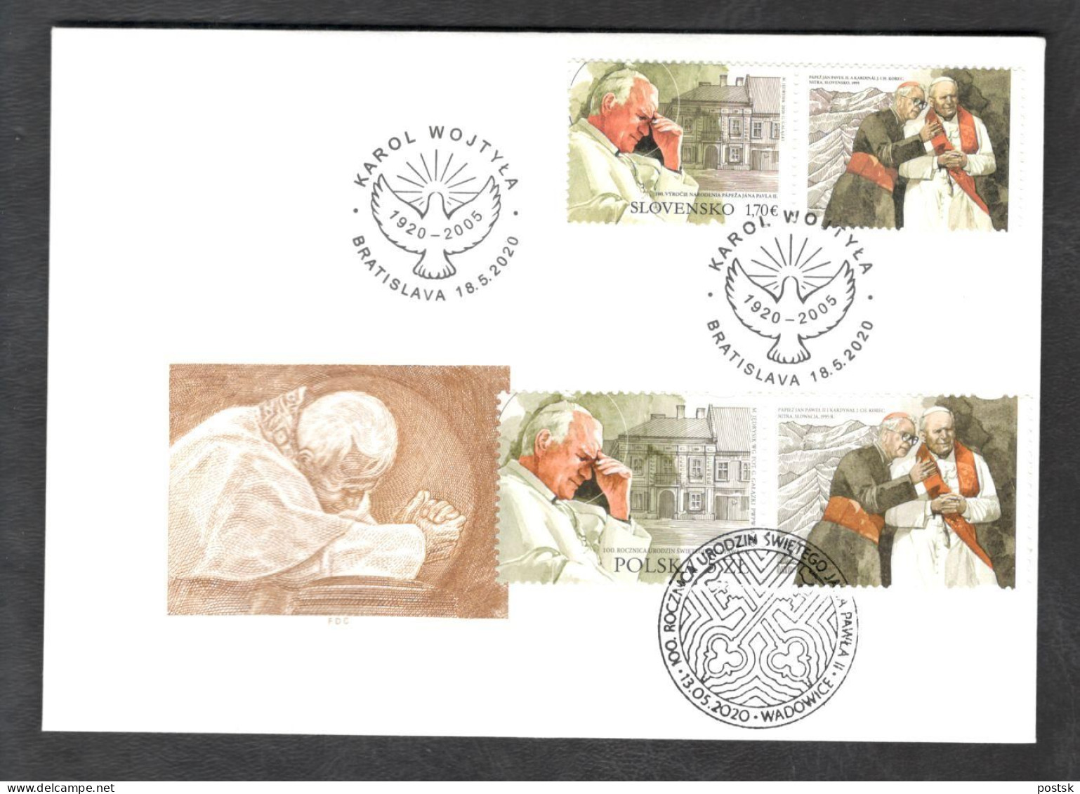 2020 FDC Mixed Slovak Joint Issue  Slowakei Poland 100th Pope Papst John Johannes Paul 2 - Gezamelijke Uitgaven