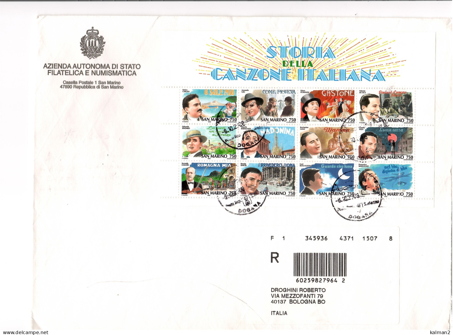 SAN MARINO (4)  -   BUSTA GRANDE FORMATO AFFRANCATA CON COPPIA SERIE COMPLETA SASS. 1419/22 + 2 ALTRI  VAL.ORI - Storia Postale