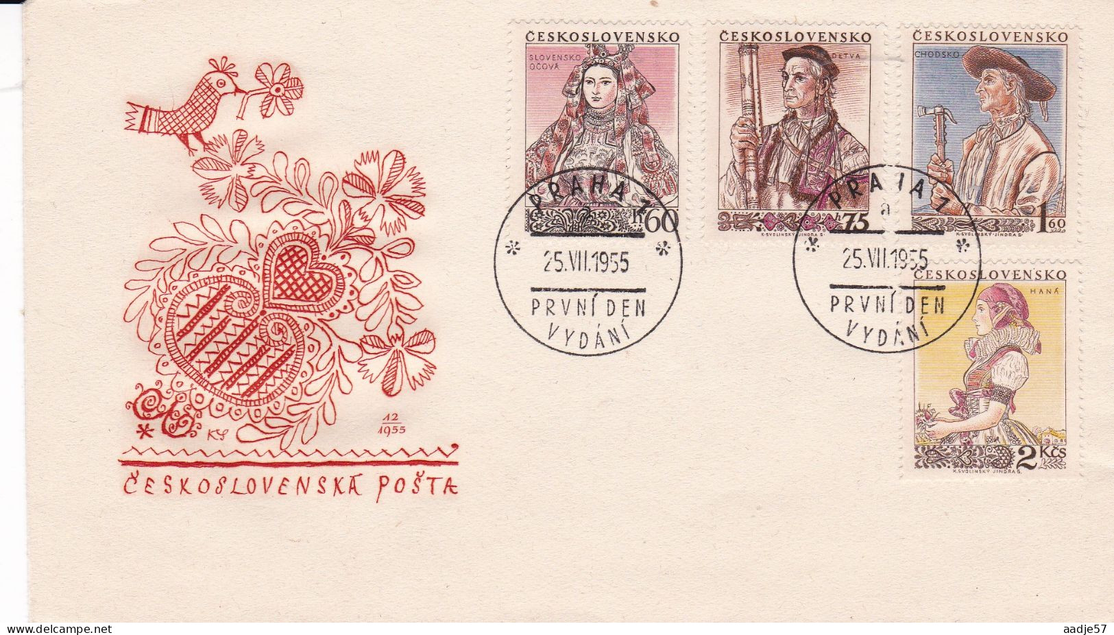 Tchécoslovaquie - FDC 1955 - YT N°816 à 819 - Costumes Régionaux - Costumes