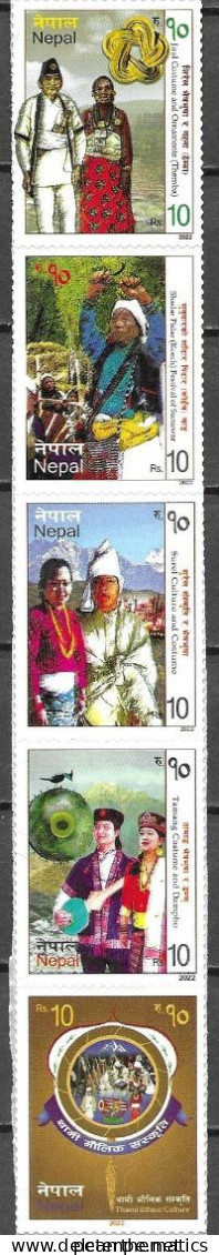 NEPAL, 2022, MNH, CULTURES, COSTUMES, FESTIVALS, MOUNTAINS, 5v, FOLDED STRIP - Costumes