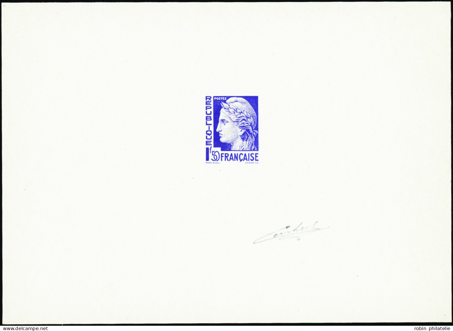 France épreuves Timbres D'usage Courant N°679 1f50 Cérès De Mazelin Non émis épreuve En Bleu-violet Signée     - 1945-47 Ceres Of Mazelin