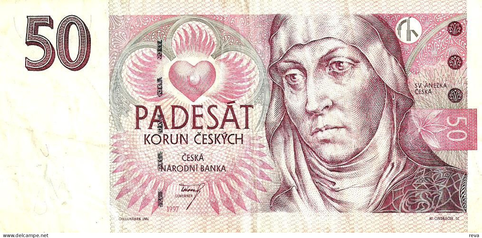 CZECH REPUBLIC 50 KORUN PINK WOMAN FRONT SHIELD BACK SERIES E ND(1997) P.17a  VF READ DESCRIPTION CAREFULLY !! !! - Repubblica Ceca