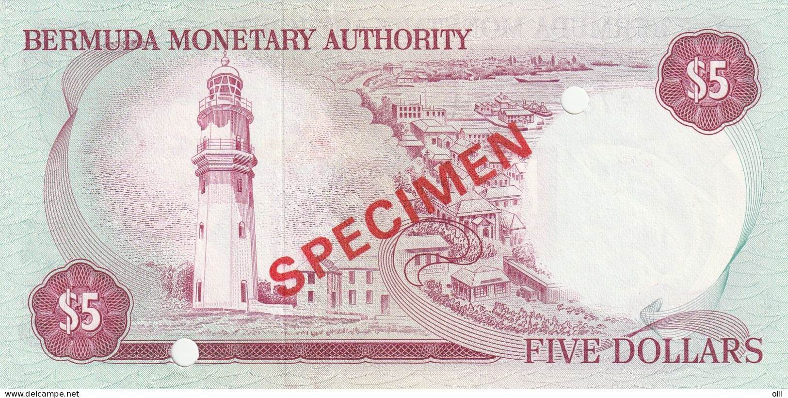 BERMUDA 5 DOLLARS  1978  P-29s UNC  SPECIMEN - Bermudes