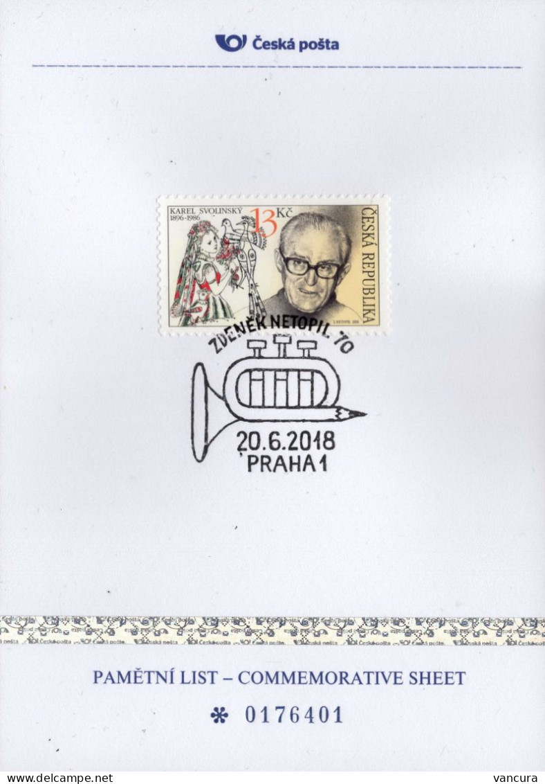 PLZ 85 Czech Republic Zdenek Netopil Anniversary 2018 Peacock Dove Svolinsky Stamp - Grabados