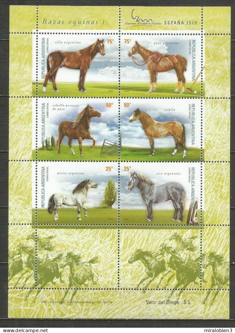 ARGENTINA YVERT NUM. 2197/2202 ** SERIE COMPLETA SIN FIJASELLOS FAUNA CABALLOS - Nuevos