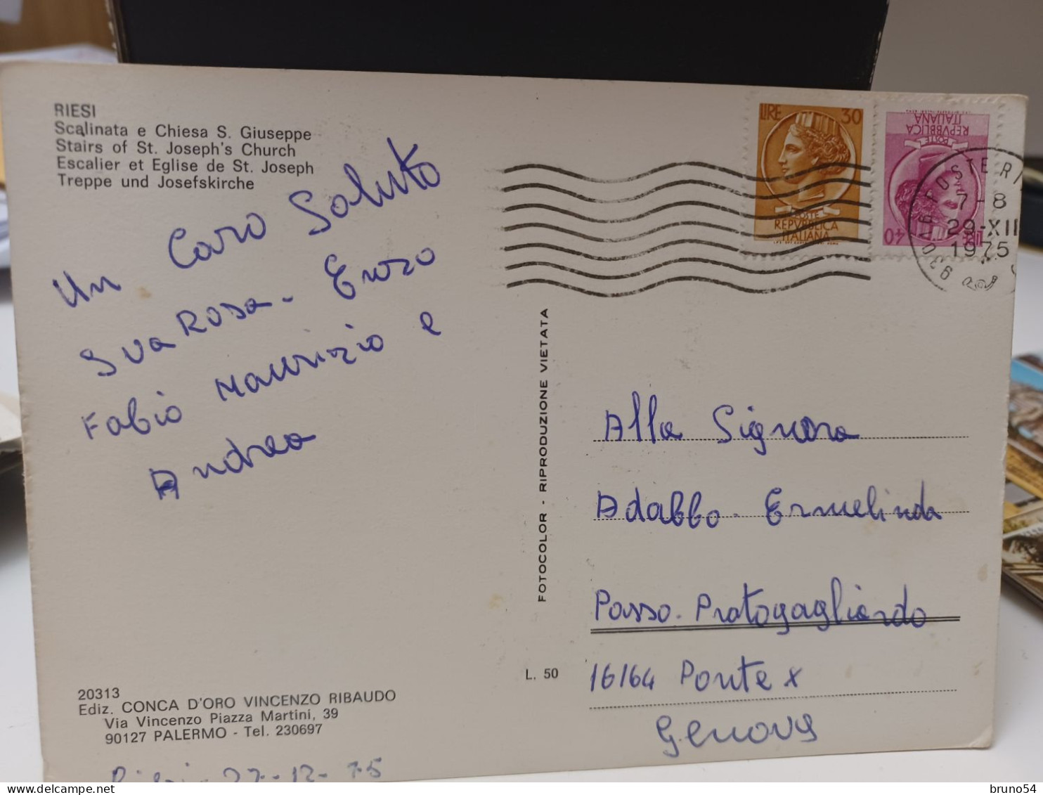 Cartolina Riesi, Provincia Caltanissetta ,scalinata E Chiesa S.Giuseppe 1975 - Caltanissetta